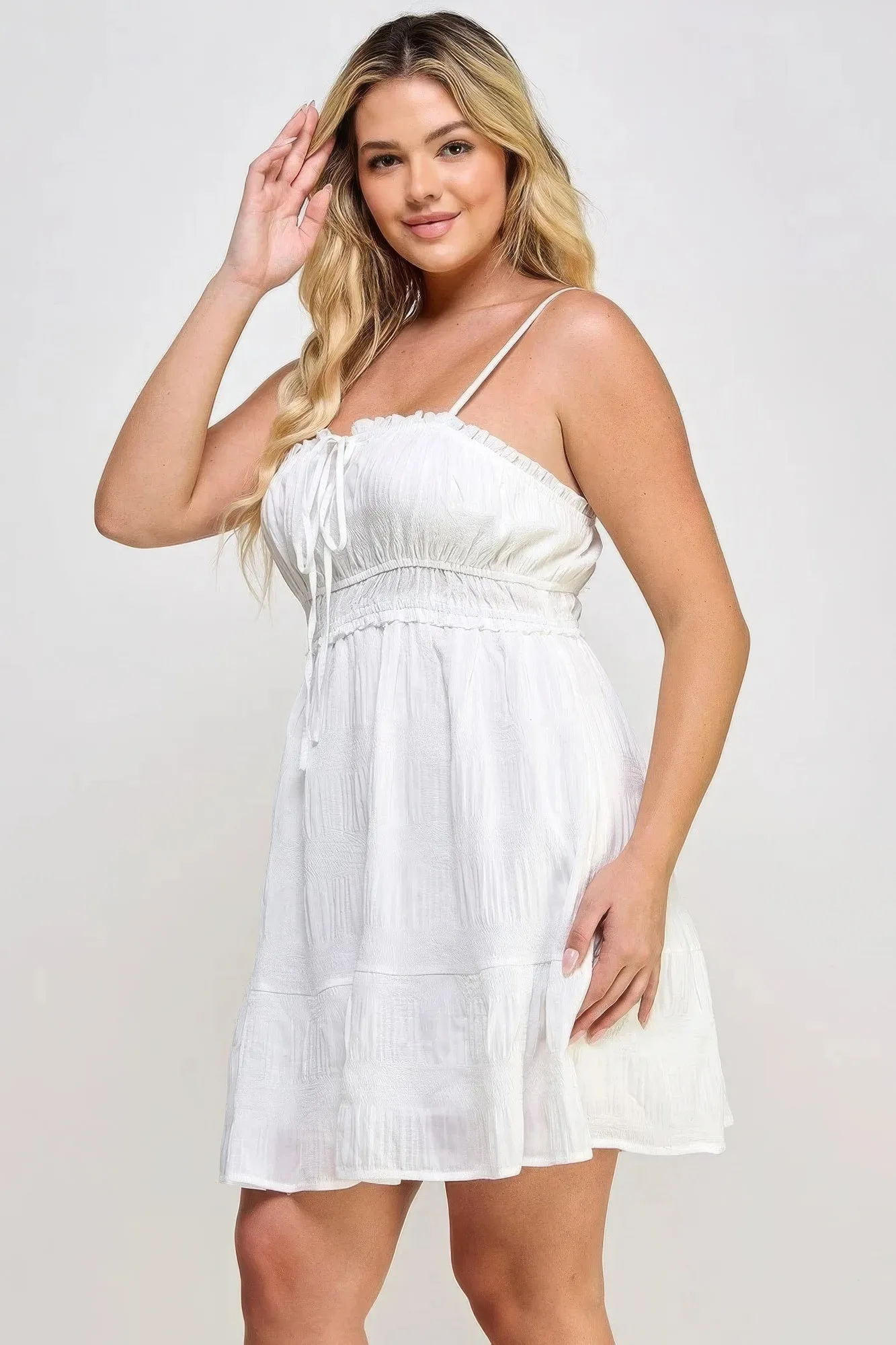 Plus Size Lightweight Crinkle Textured Front Ruffle Dress