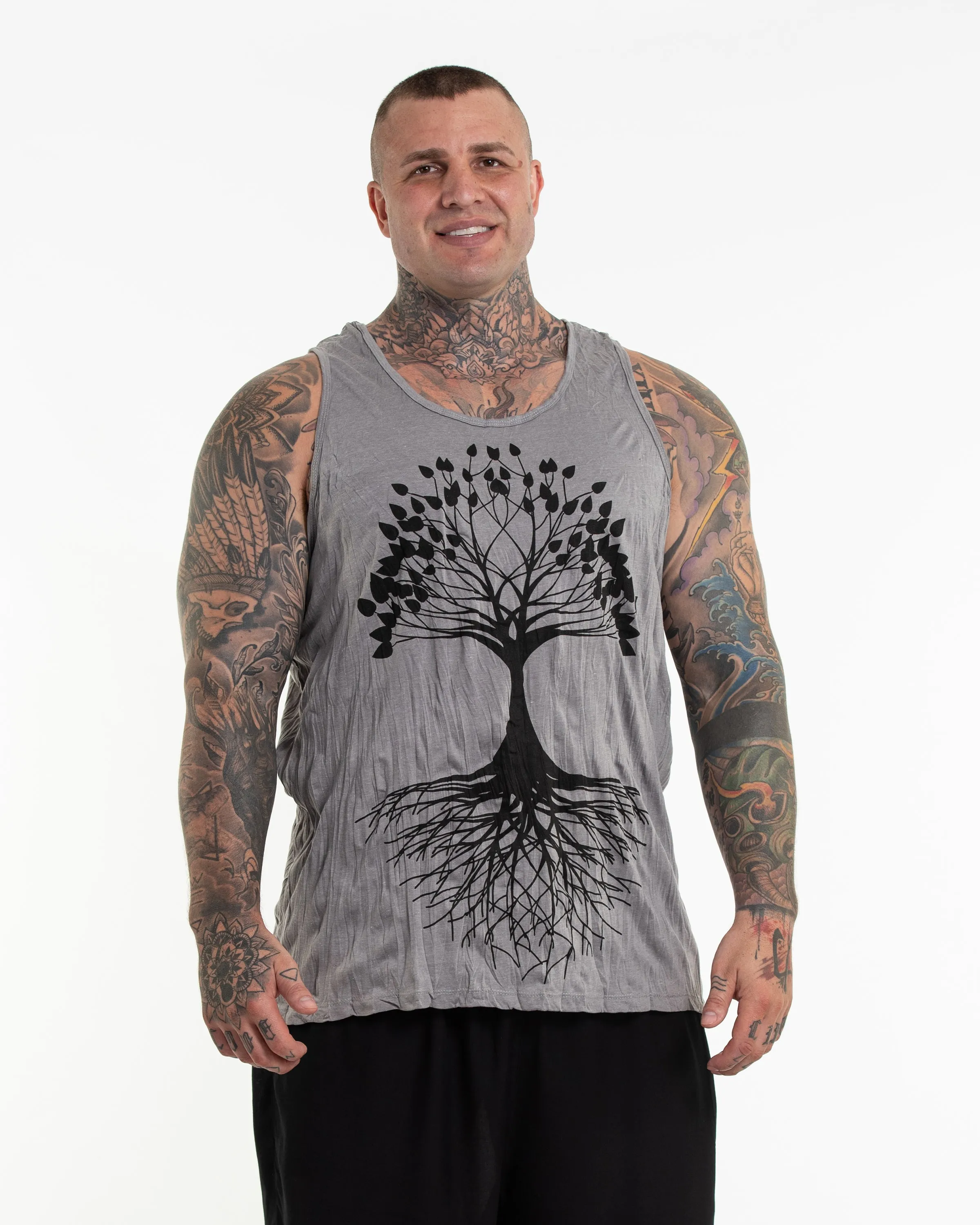 Plus Size Mens Tree of Life Tank Top in Gray