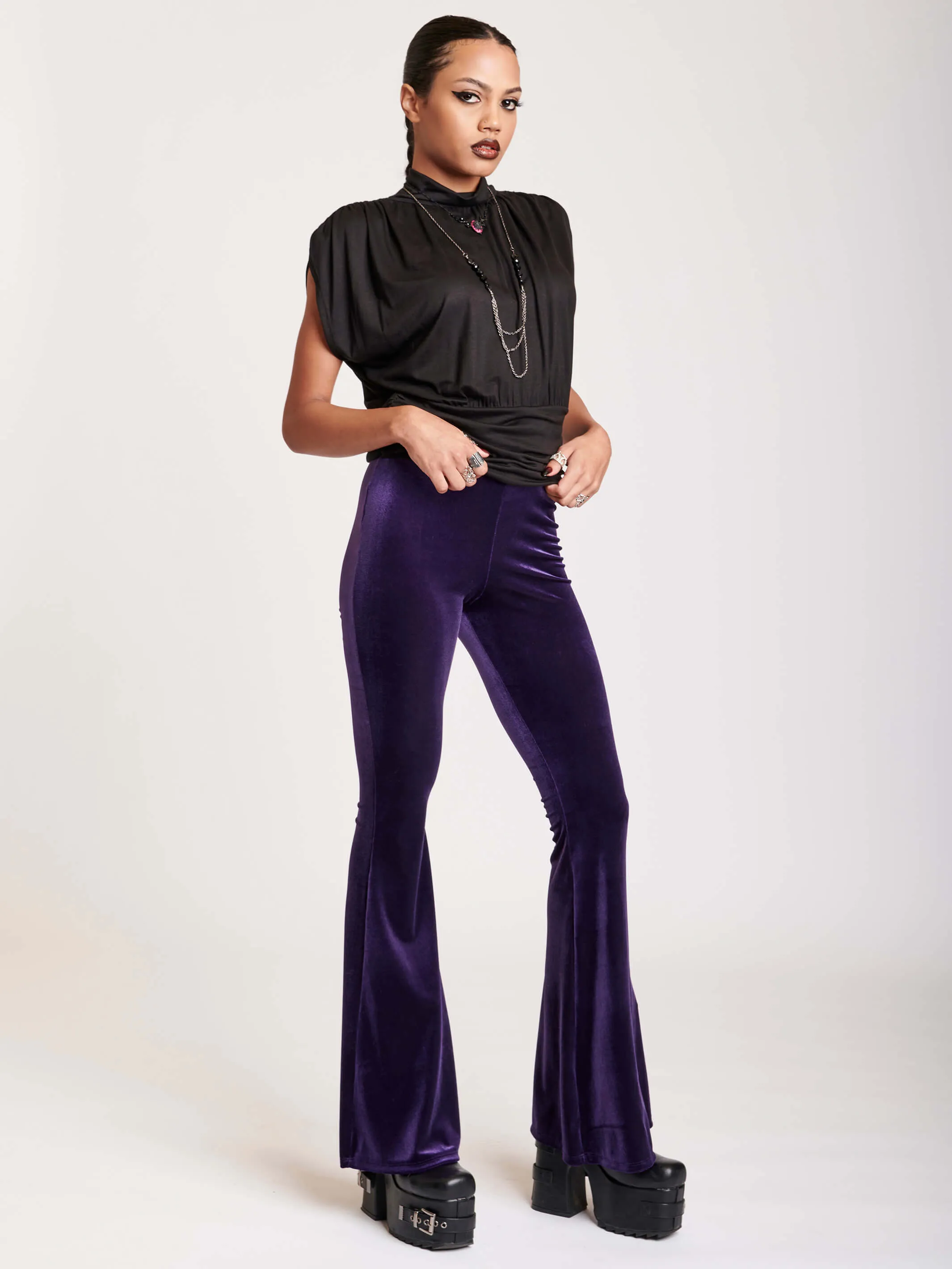 Purple Velvet Flared Leggings