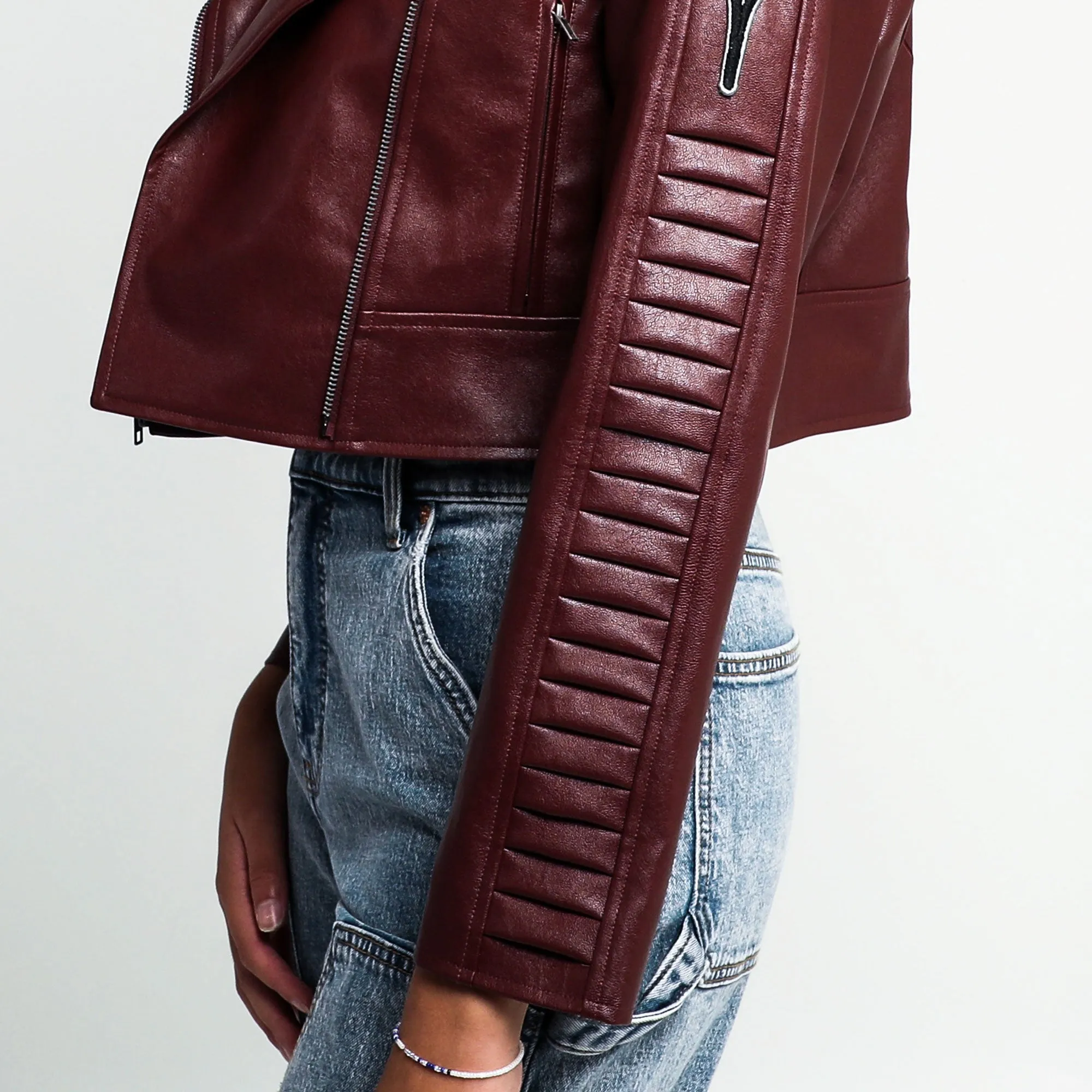 Rebel Faux Leather Cropped Moto Jacket