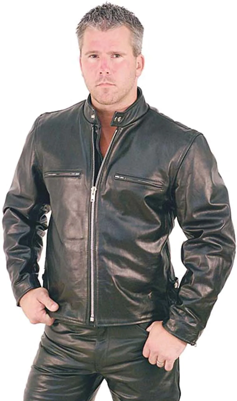 Rebel Rider Cafe Racer Leather Motorcycle Jacket #M11025 ()