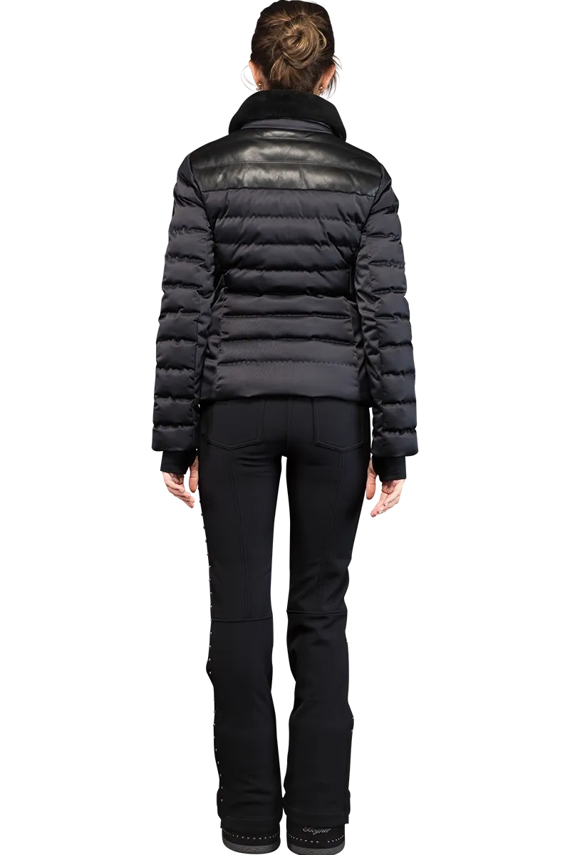 Rhea Ski Jacket with Leather Panels and Lamb Collar