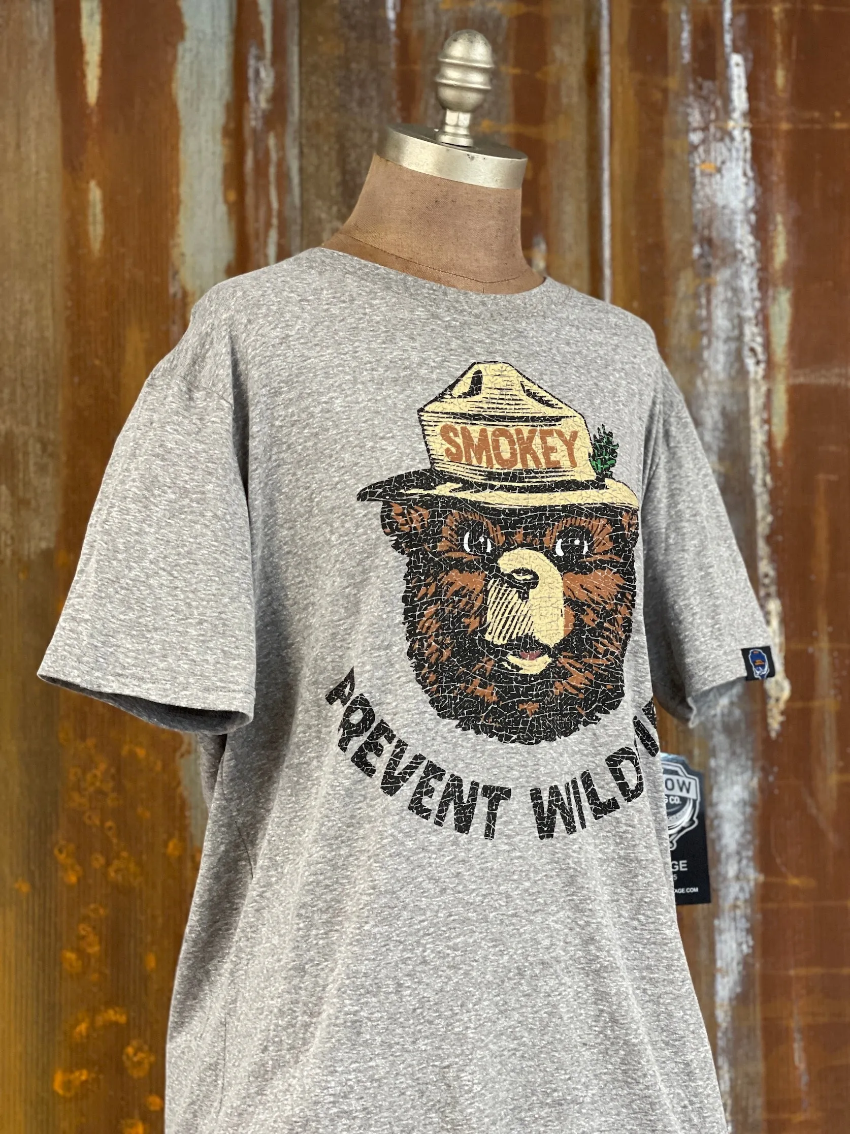 Smokey Bear PREVENT WILDFIRES Graphic Tee- Grey