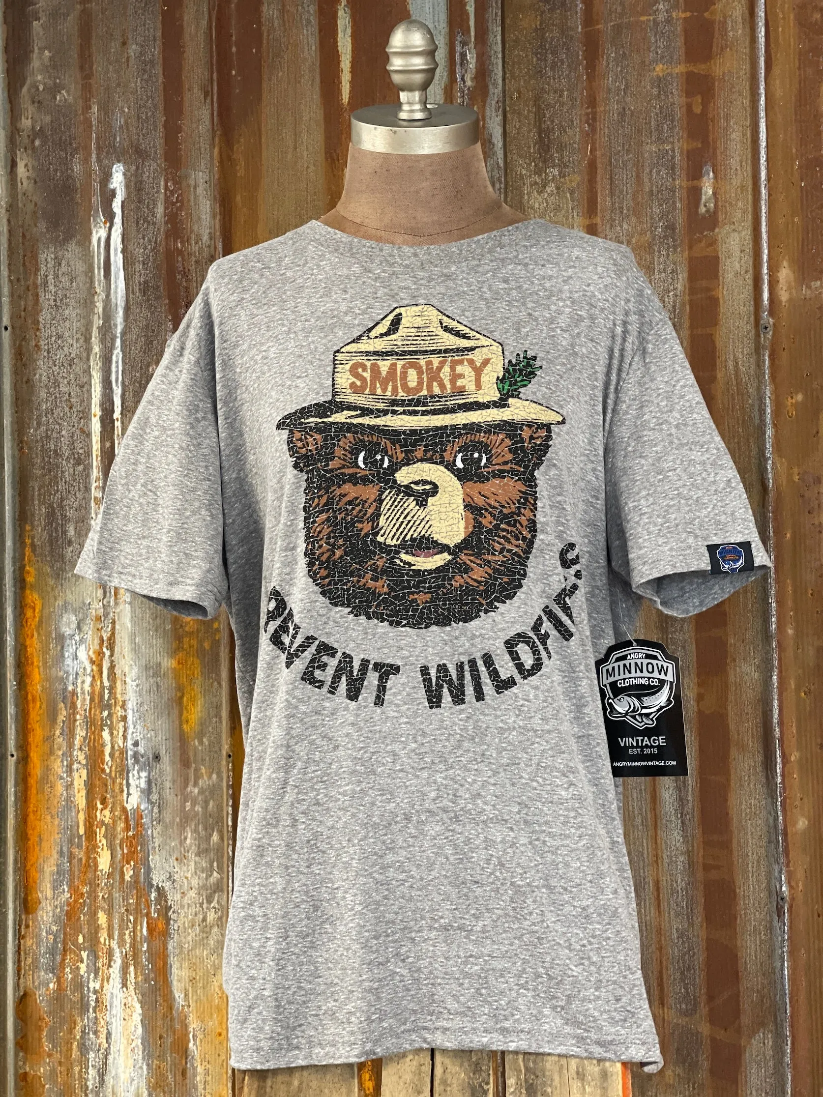 Smokey Bear PREVENT WILDFIRES Graphic Tee- Grey