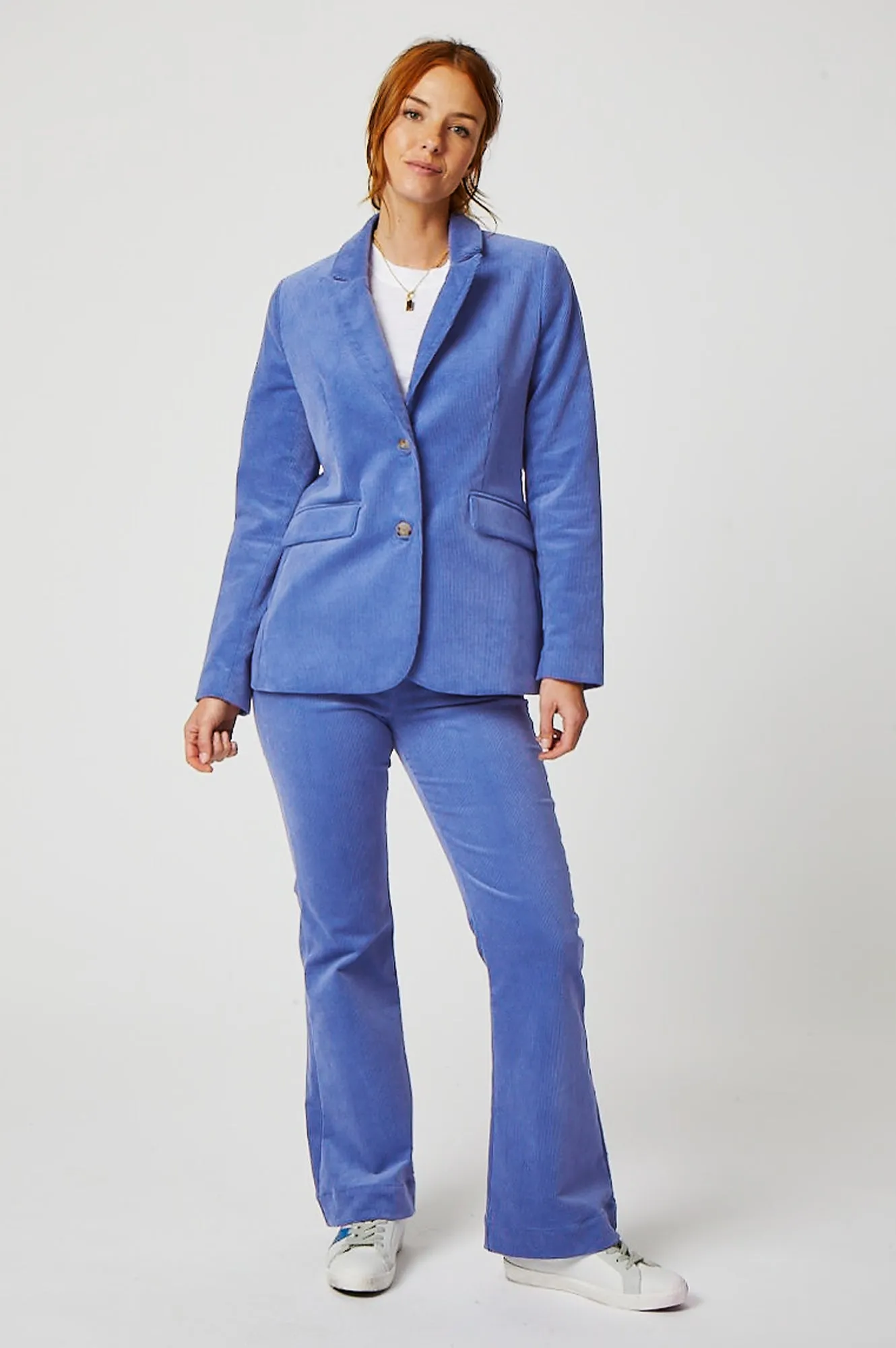 Stretch Corduroy Single Breasted Jacket | Cornflower Blue