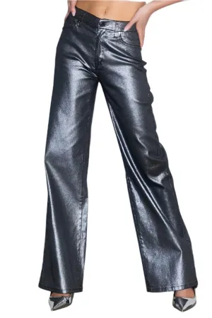 TEEK - Silver Metallic High Rise Wide Jeans