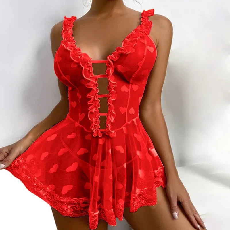 Trendy Heart Lingerie Lace Up Dress