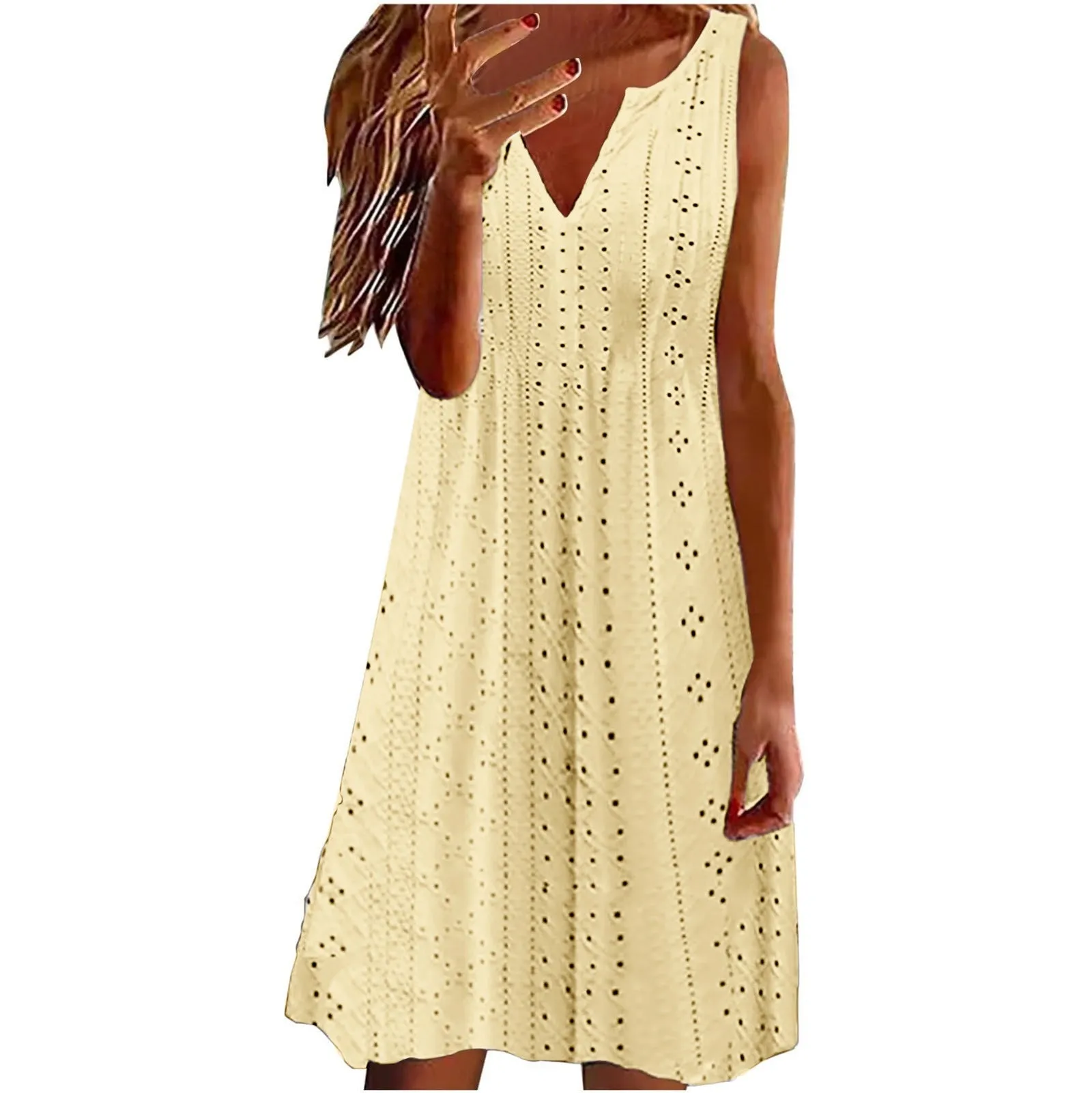 V-neck Sleeveless Loose Solid Color Dress