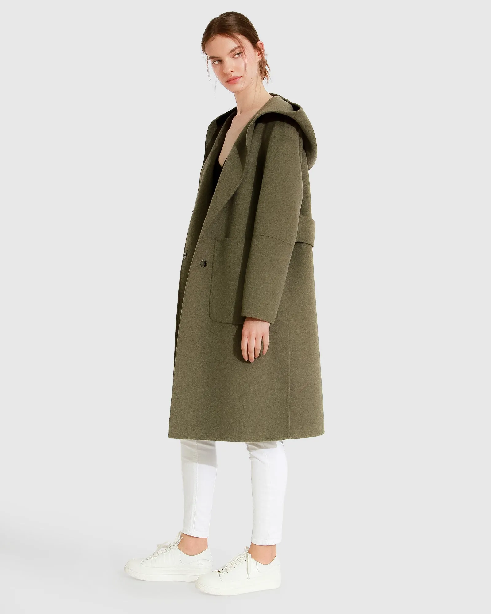 Walk This Way Wool Blend Oversized Coat - Army Green