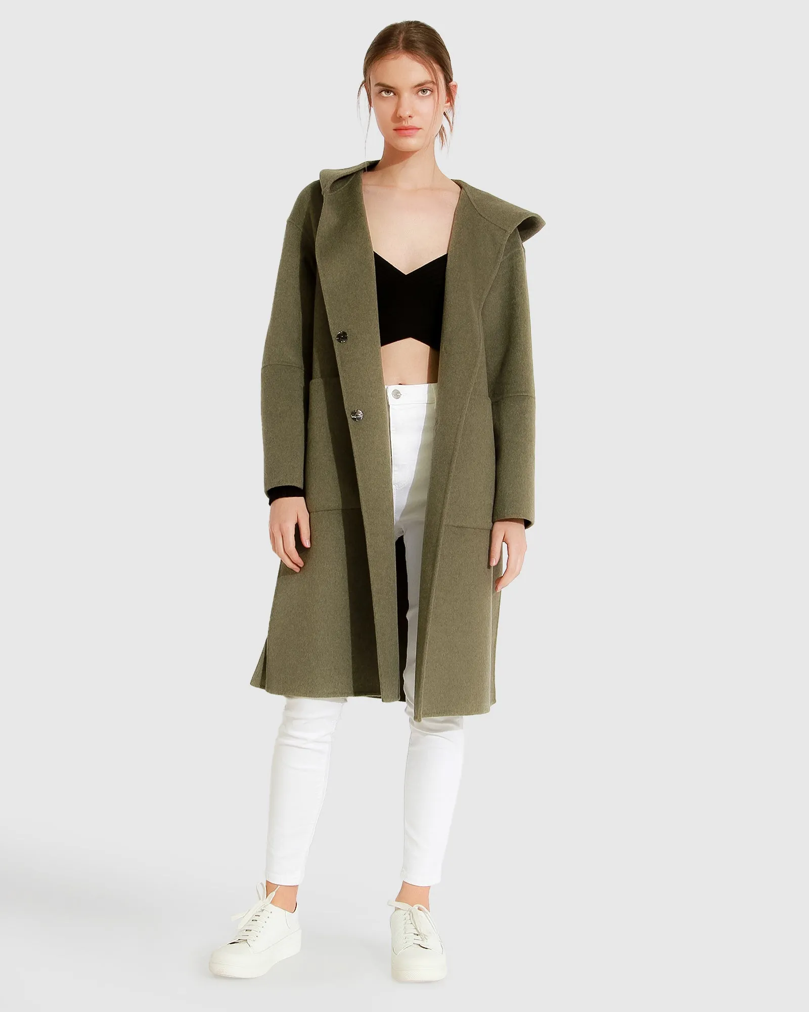 Walk This Way Wool Blend Oversized Coat - Army Green