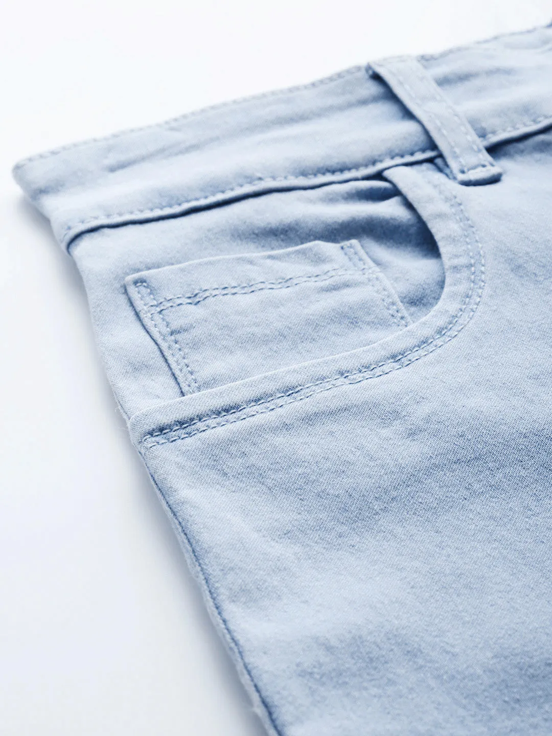 Women Ice Blue Uneven Raw Basic Jeans