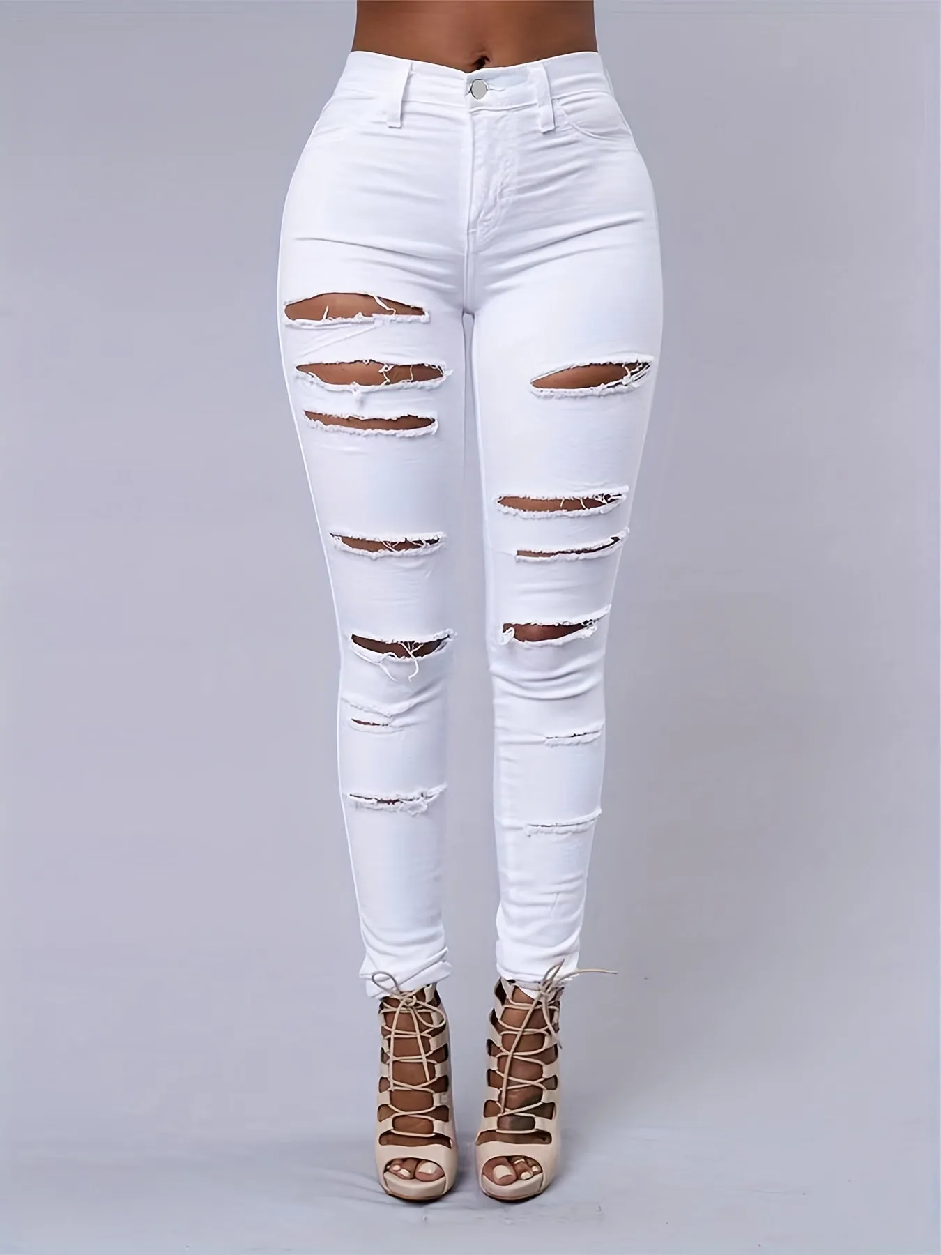 Womens Slim Fit Ripped Distressed Jeans  High Stretch Denim